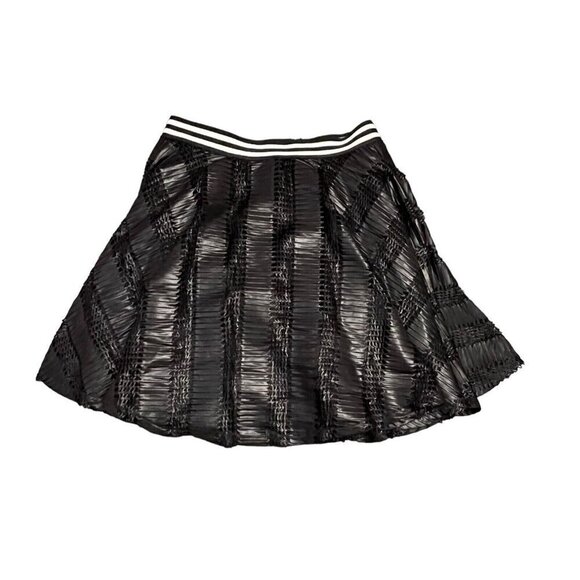 BCBGeneration Mini Skirt Size 0 Black Shine Lasercut Eyelet Back Zip NWT - Picture 8 of 10